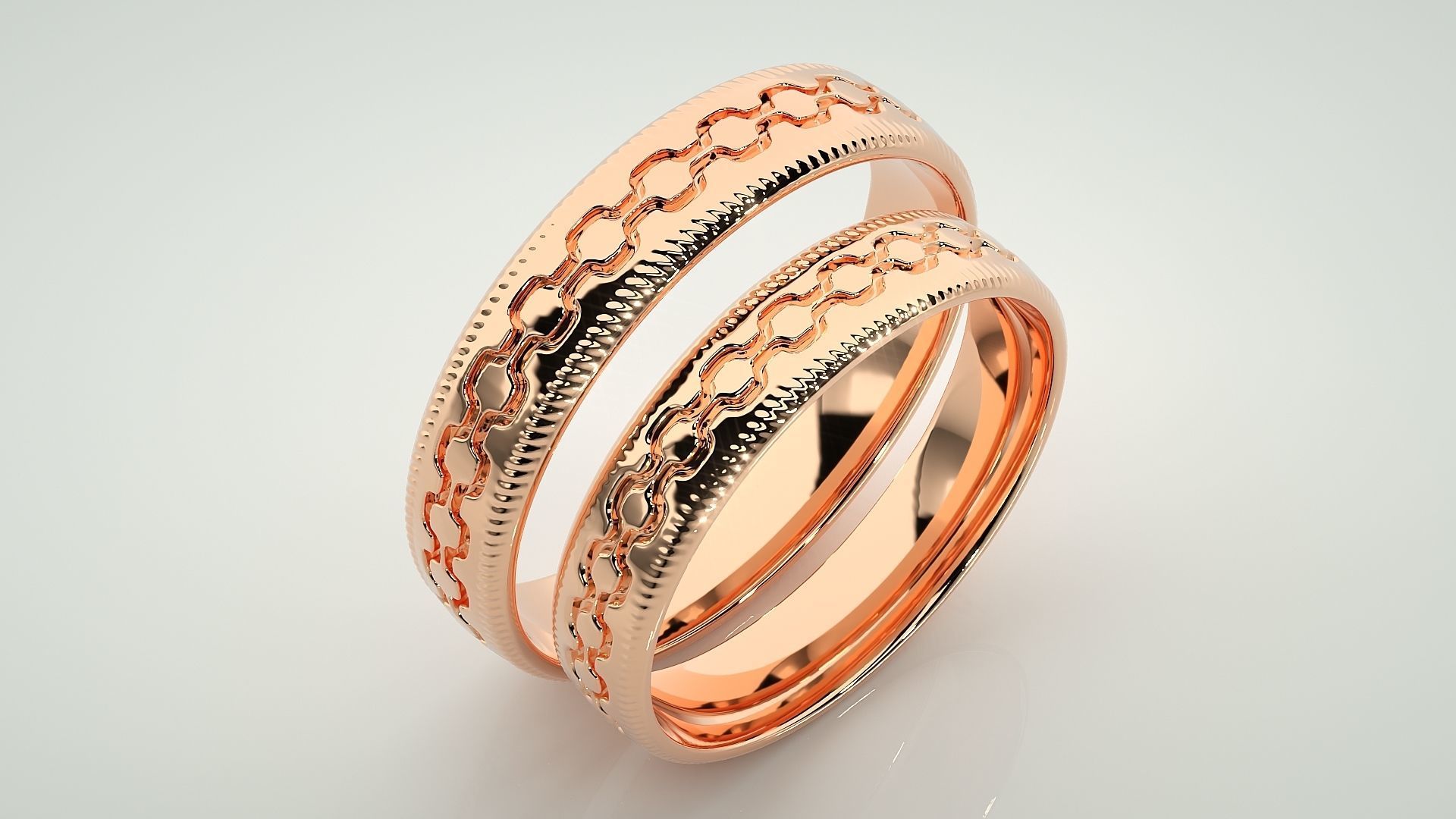 Chain Theme Couple Band Ring 3dm stl render detail 3D print model_3