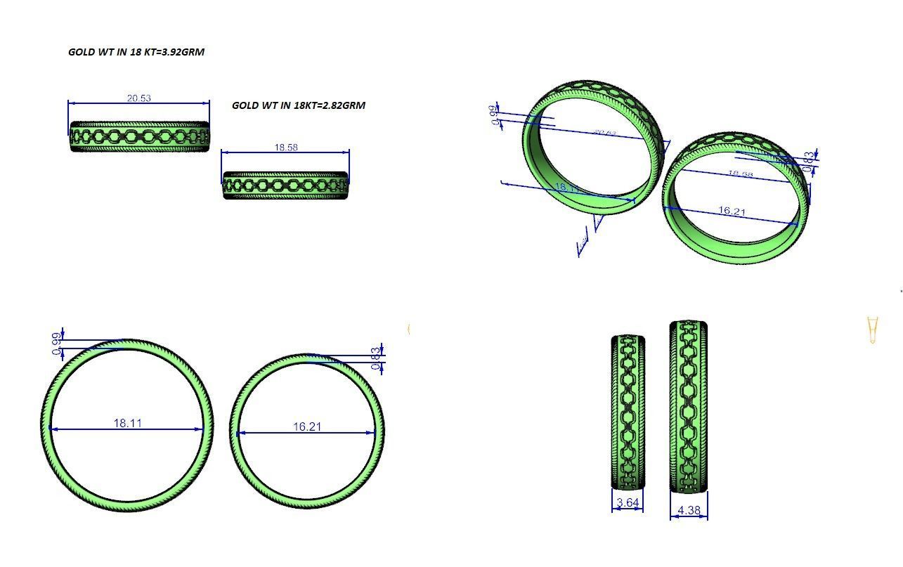 Chain Theme Couple Band Ring 3dm stl render detail 3D print model_12