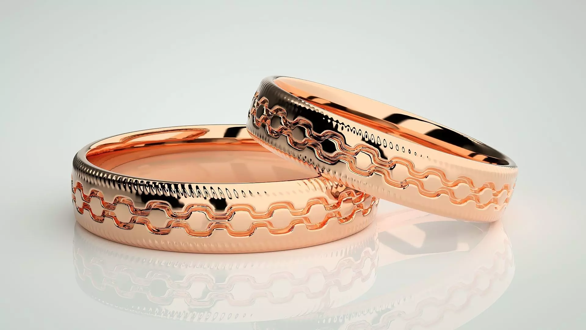 Chain Theme Couple Band Ring 3dm stl render detail 3D print model_0