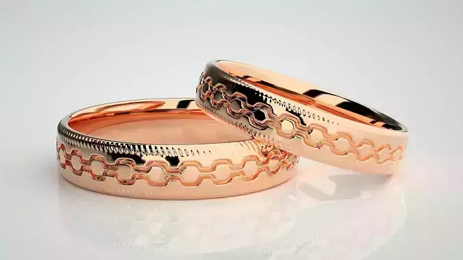 Chain Theme Couple Band Ring 3dm stl render detail 3D print model