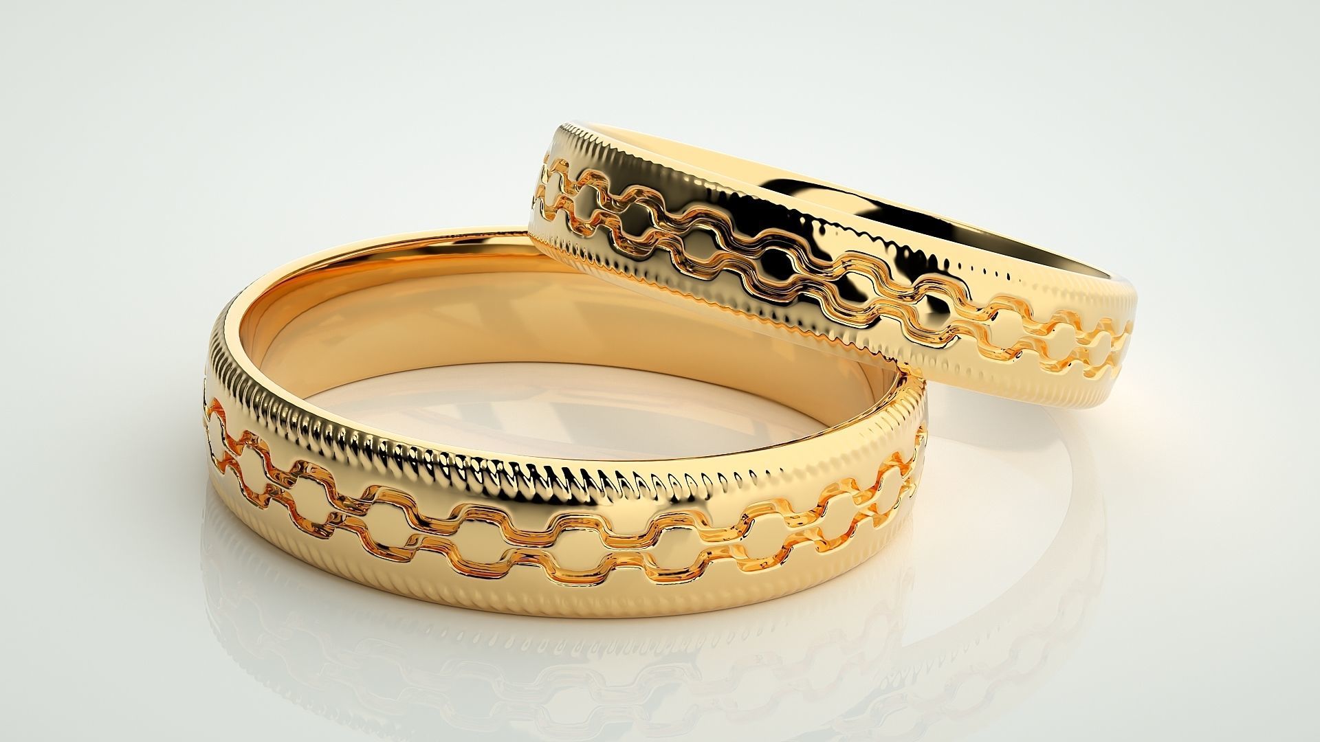 Chain Theme Couple Band Ring 3dm stl render detail 3D print model_9