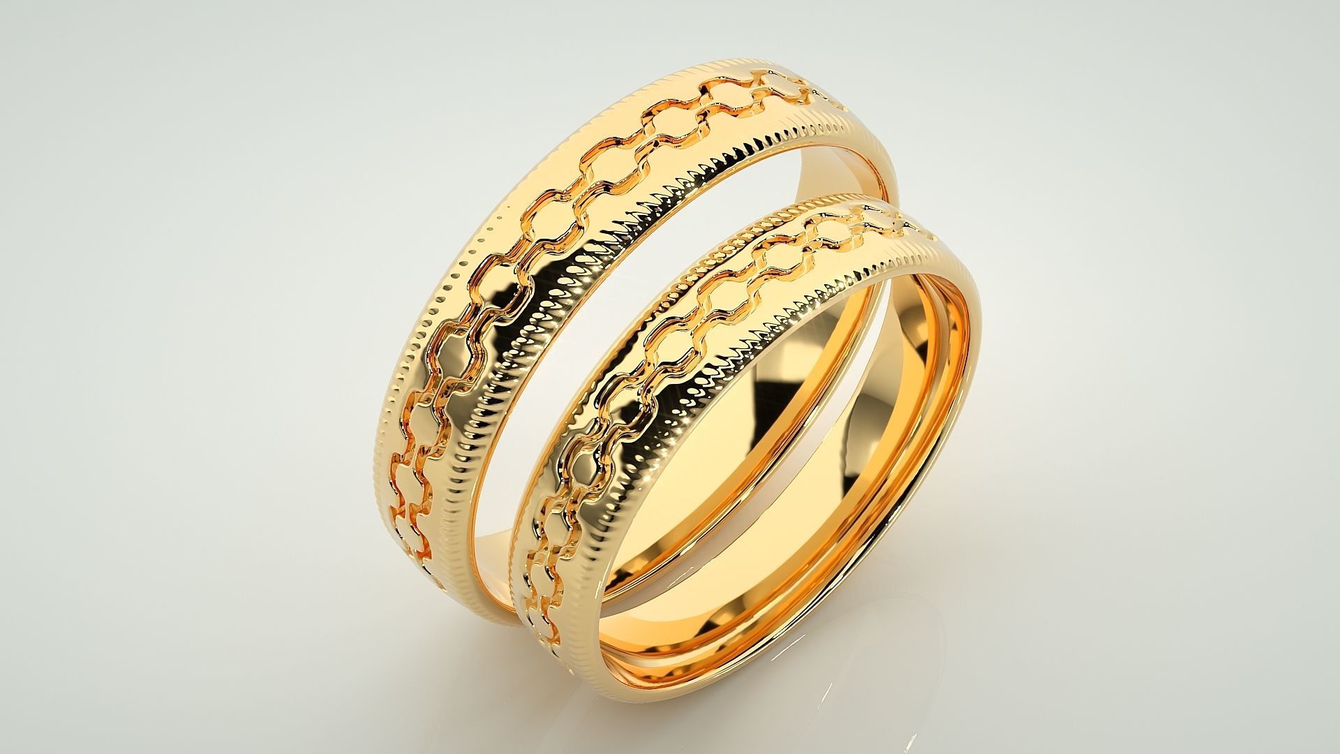 Chain Theme Couple Band Ring 3dm stl render detail 3D print model_11
