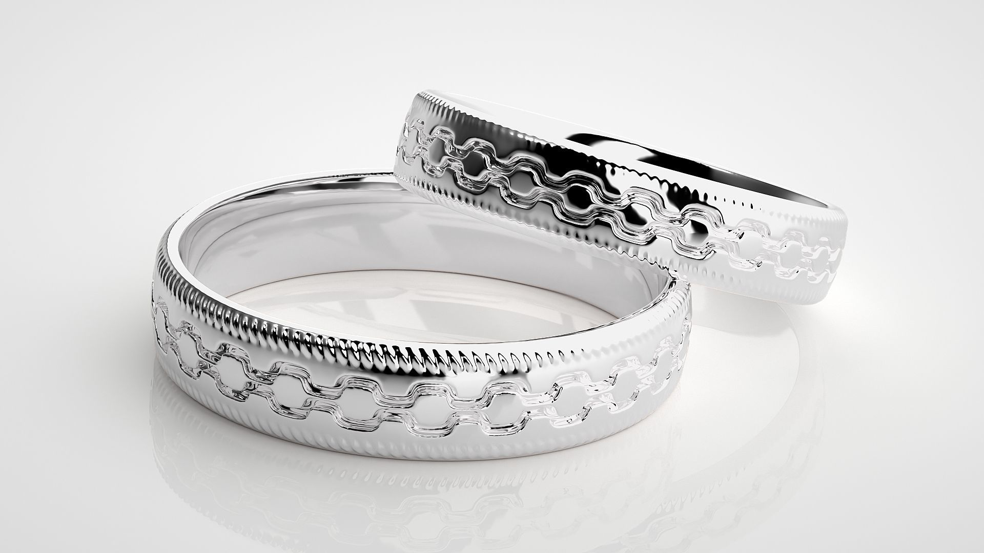 Chain Theme Couple Band Ring 3dm stl render detail 3D print model_5