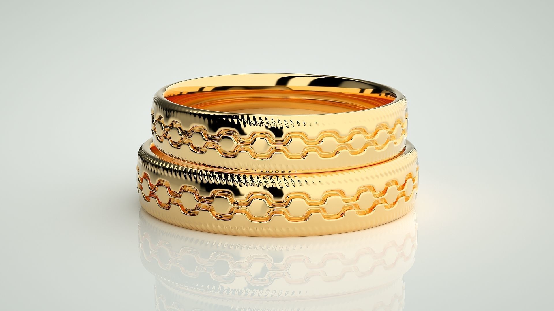 Chain Theme Couple Band Ring 3dm stl render detail 3D print model_10