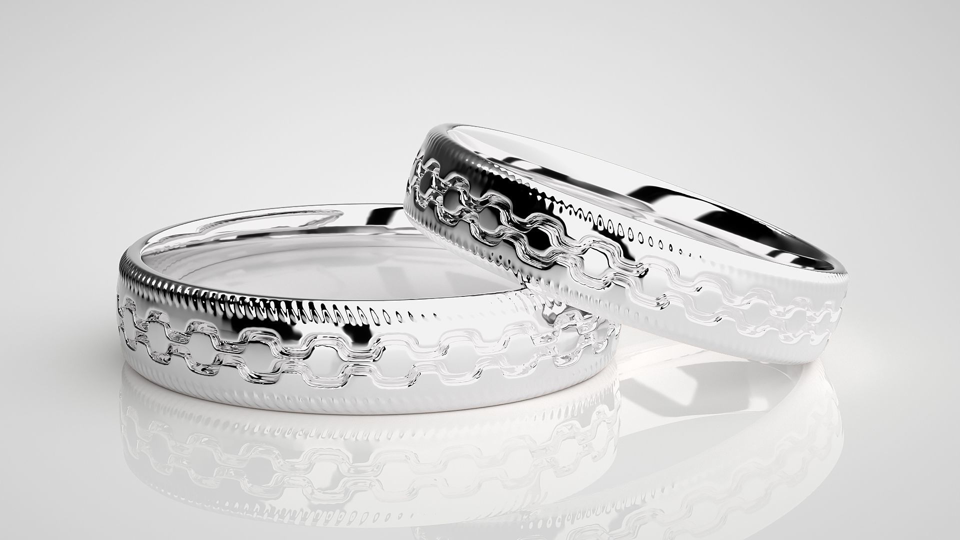 Chain Theme Couple Band Ring 3dm stl render detail 3D print model_4