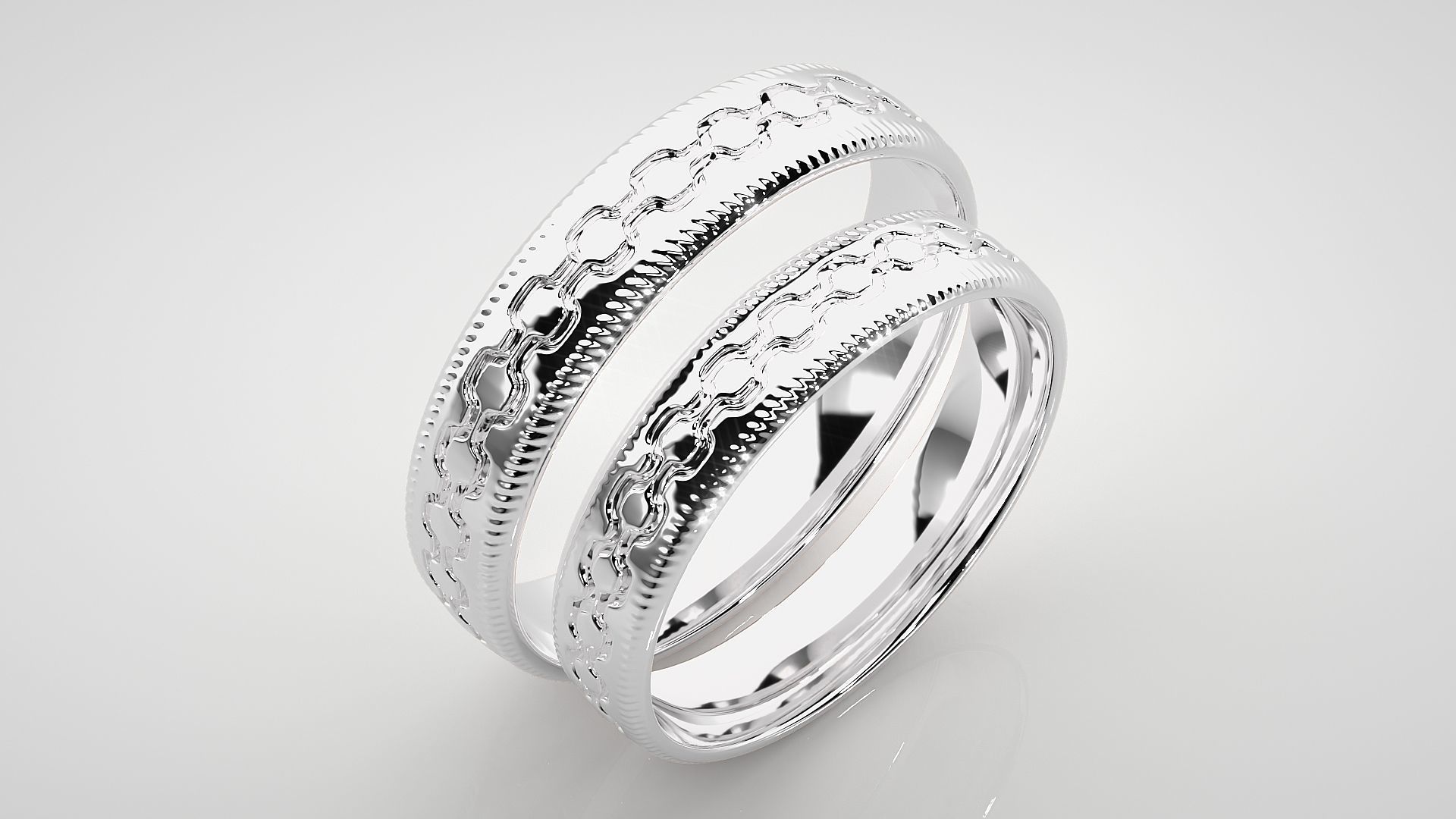 Chain Theme Couple Band Ring 3dm stl render detail 3D print model_7
