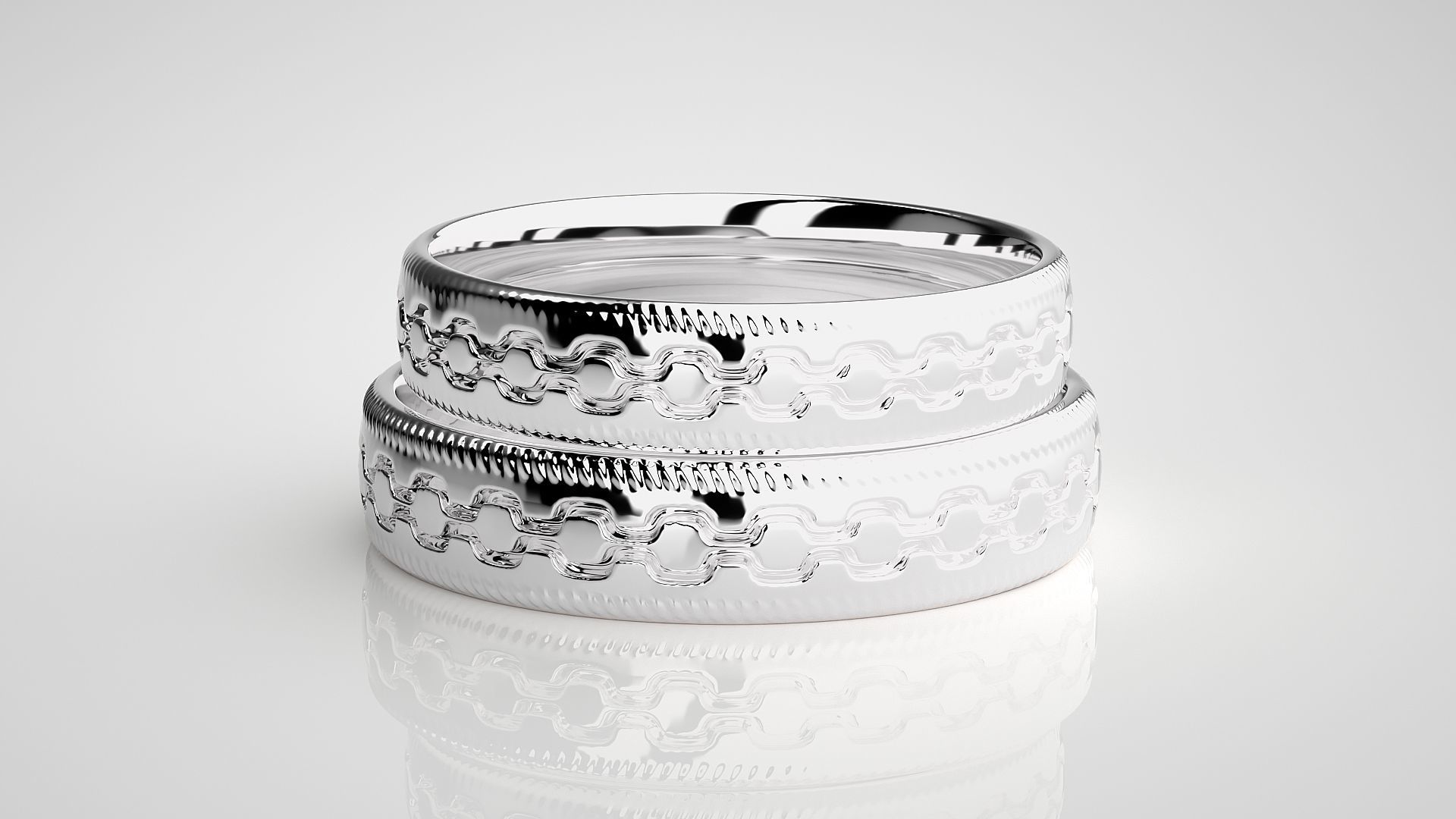 Chain Theme Couple Band Ring 3dm stl render detail 3D print model_6