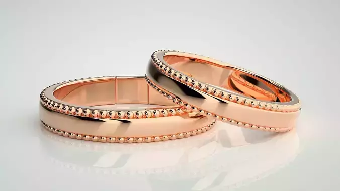 Plain Gold Couple Band Ring 3dm stl render detail