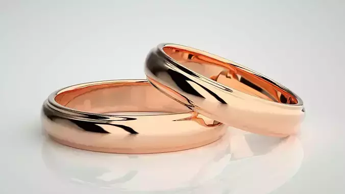 Plain Gold Couple Band Ring 3dm stl render detail