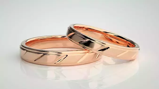 Plain Gold Couple Band Ring 3dm stl render detail