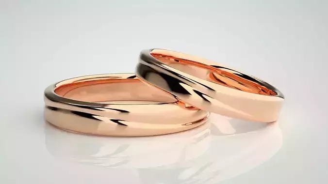 Plain Gold Wave Couple Band Ring 3dm stl render detail