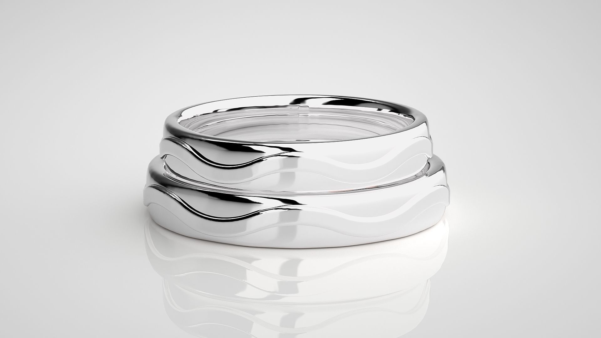 Plain Gold Wave Couple Band Ring 3dm stl render detail 3D print model_6