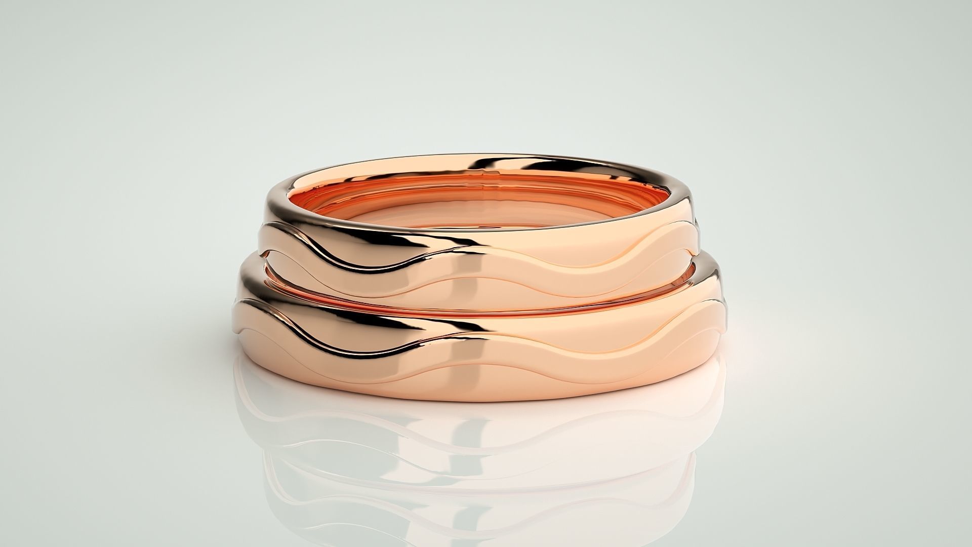 Plain Gold Wave Couple Band Ring 3dm stl render detail 3D print model_2