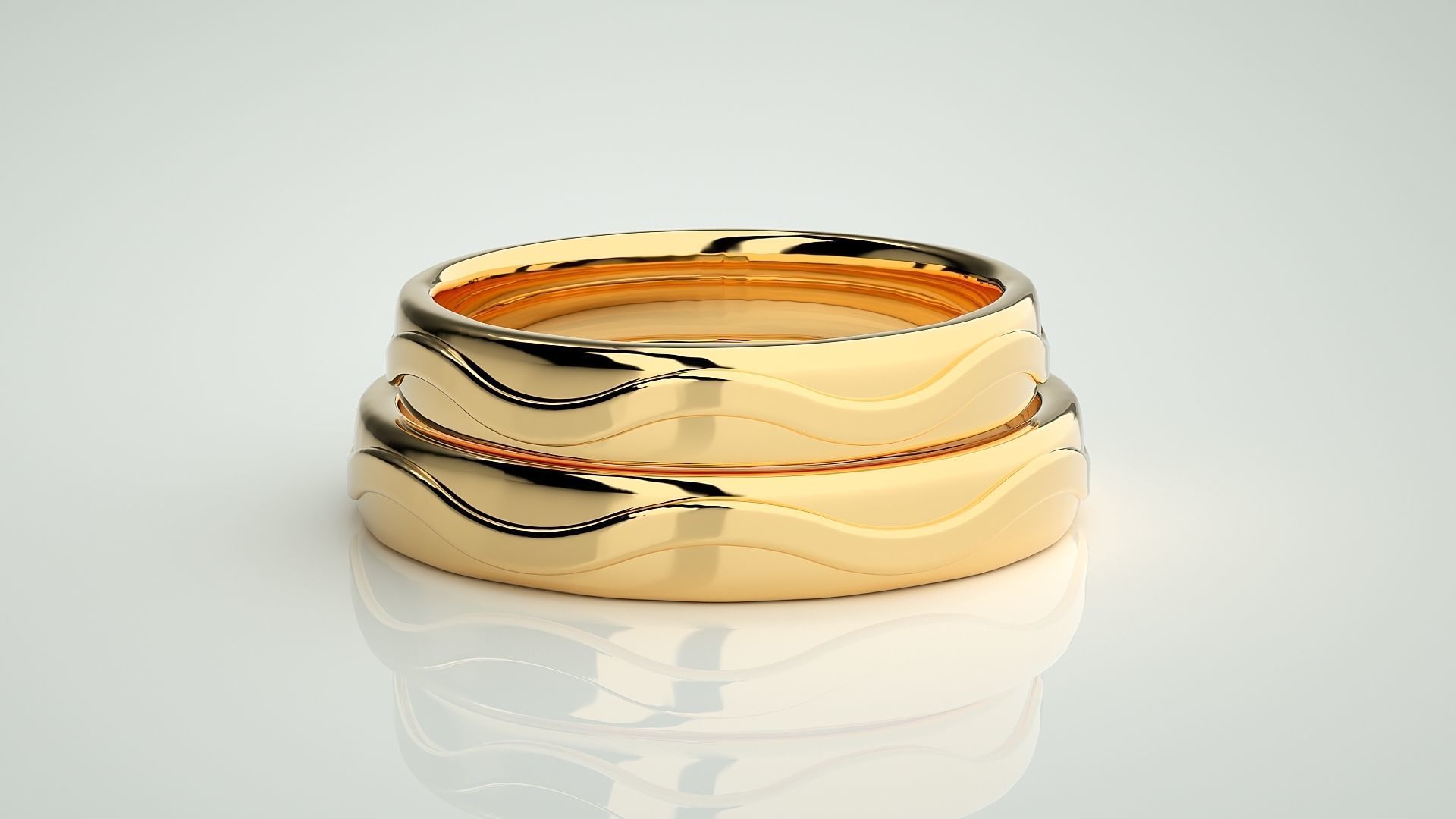 Plain Gold Wave Couple Band Ring 3dm stl render detail 3D print model_10