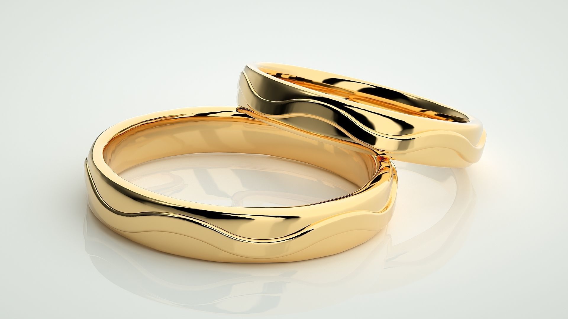 Plain Gold Wave Couple Band Ring 3dm stl render detail 3D print model_9