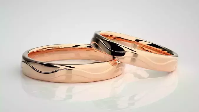 Plain Gold Wave Couple Band Ring 3dm stl render detail