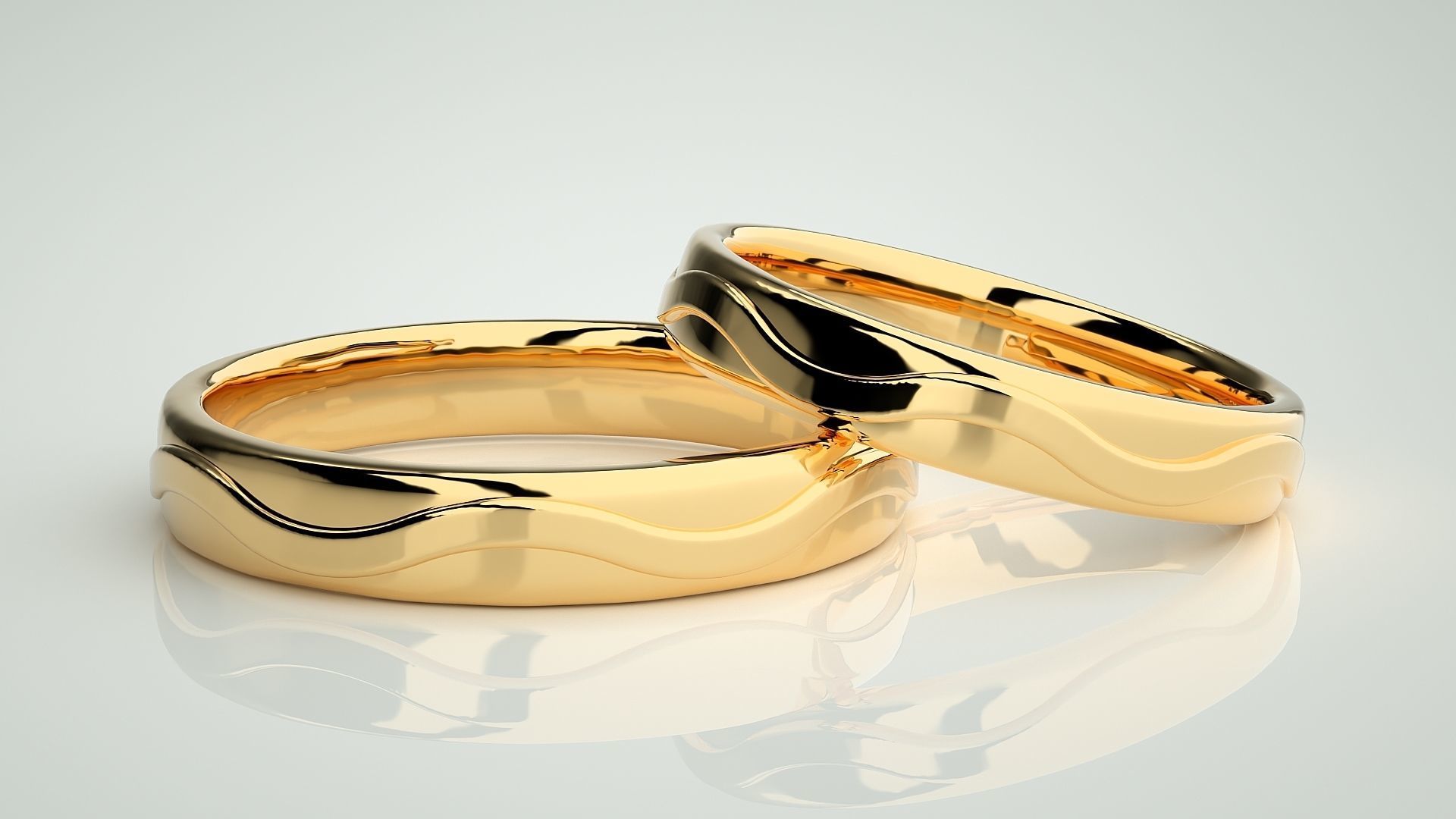 Plain Gold Wave Couple Band Ring 3dm stl render detail 3D print model_8