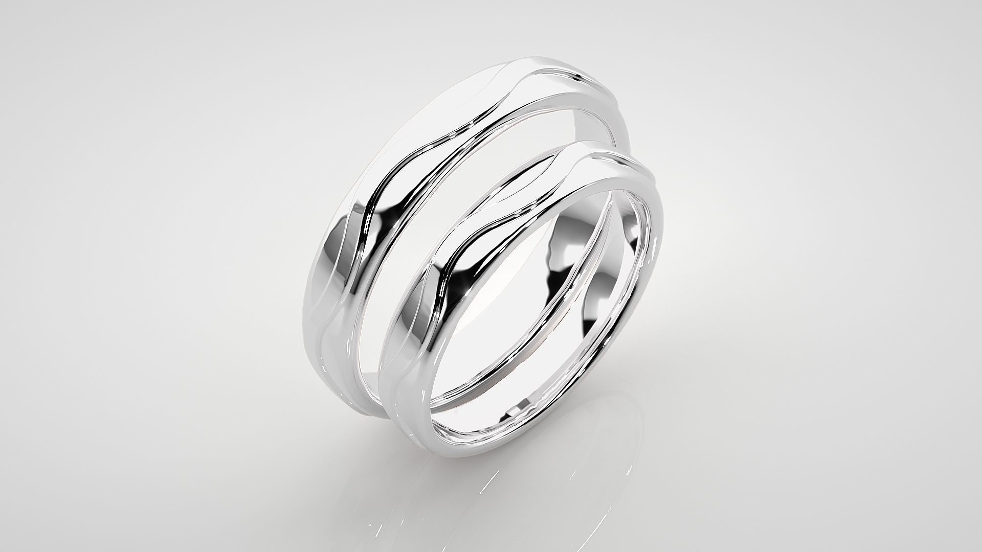 Plain Gold Wave Couple Band Ring 3dm stl render detail 3D print model_7