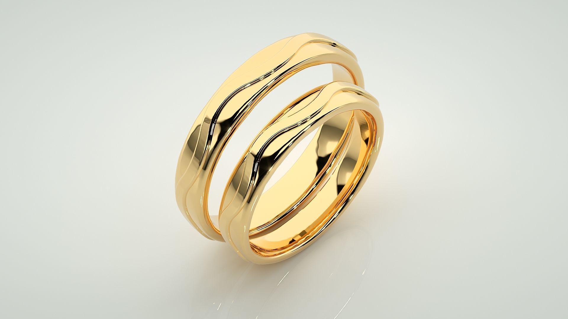 Plain Gold Wave Couple Band Ring 3dm stl render detail 3D print model_11