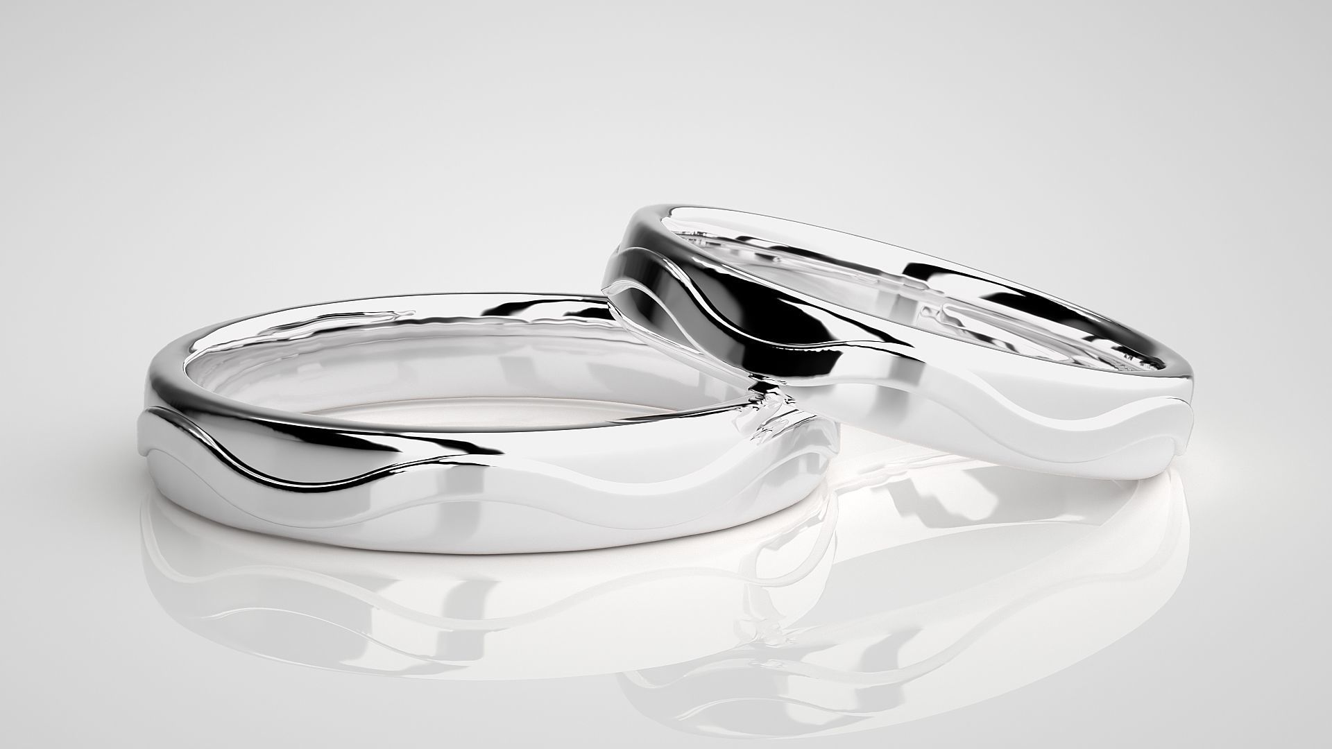 Plain Gold Wave Couple Band Ring 3dm stl render detail 3D print model_4