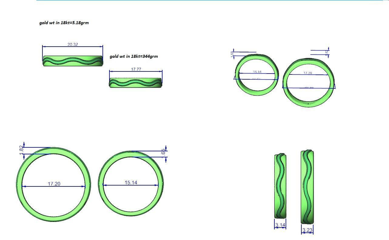 Plain Gold Wave Couple Band Ring 3dm stl render detail 3D print model_12