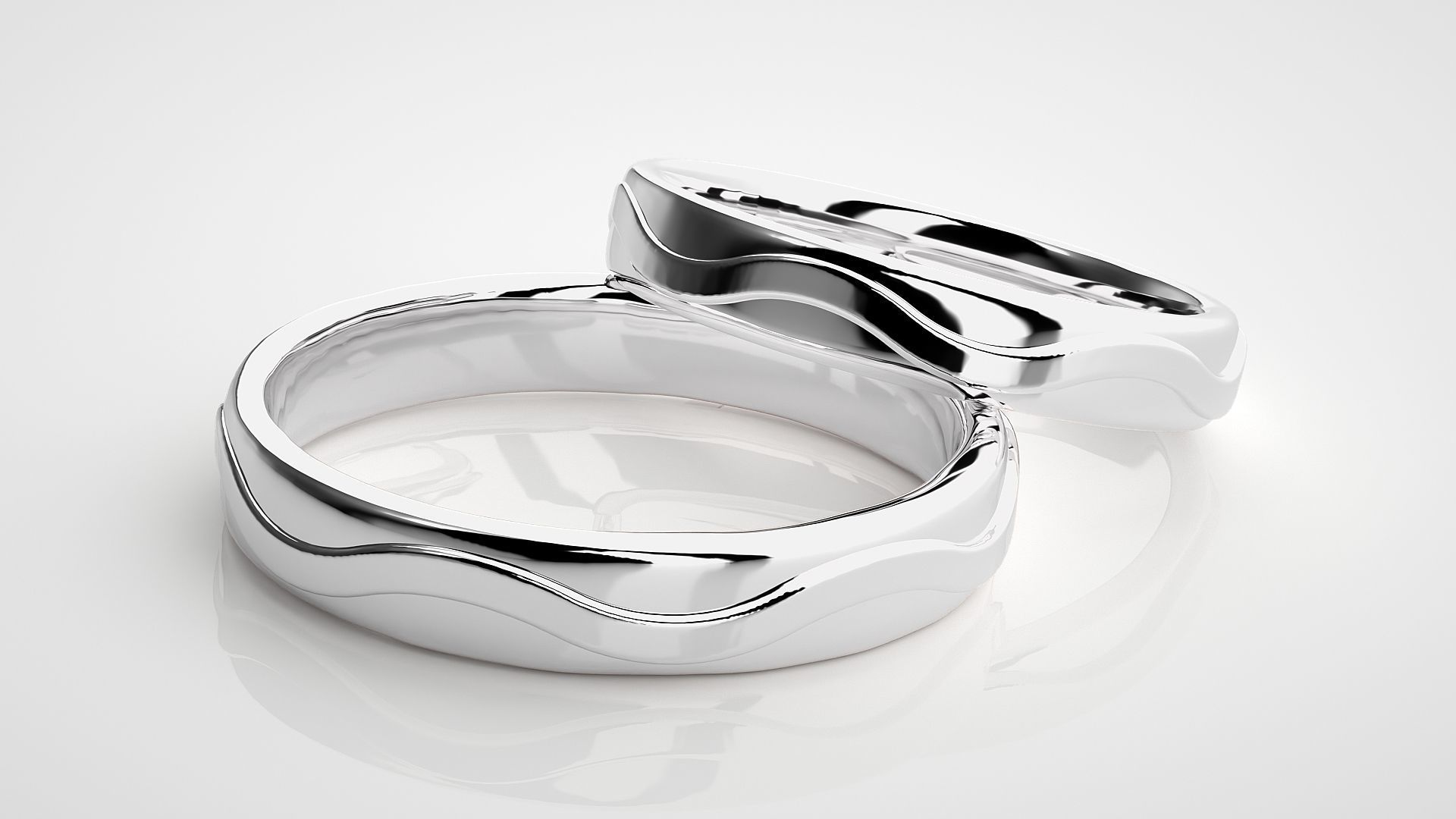 Plain Gold Wave Couple Band Ring 3dm stl render detail 3D print model_5