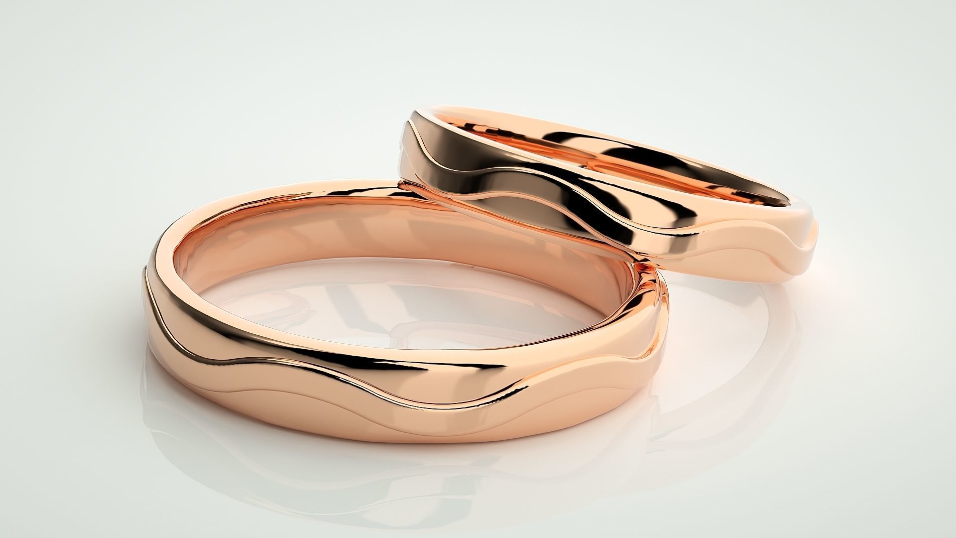 Plain Gold Wave Couple Band Ring 3dm stl render detail 3D print model_1