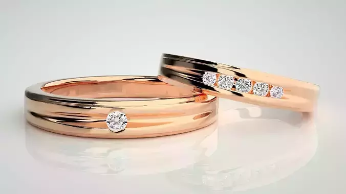 Solitaire Couple Band Ring 3dm stl render detail
