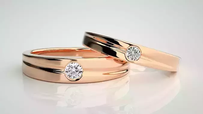 Solitaire Couple Band Ring 3dm stl render detail