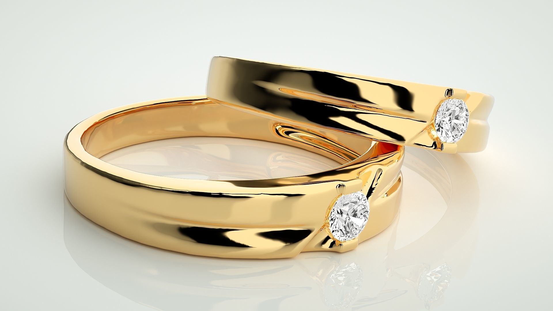 Solitaire Couple Band Ring 3dm stl render detail 3D print model_9