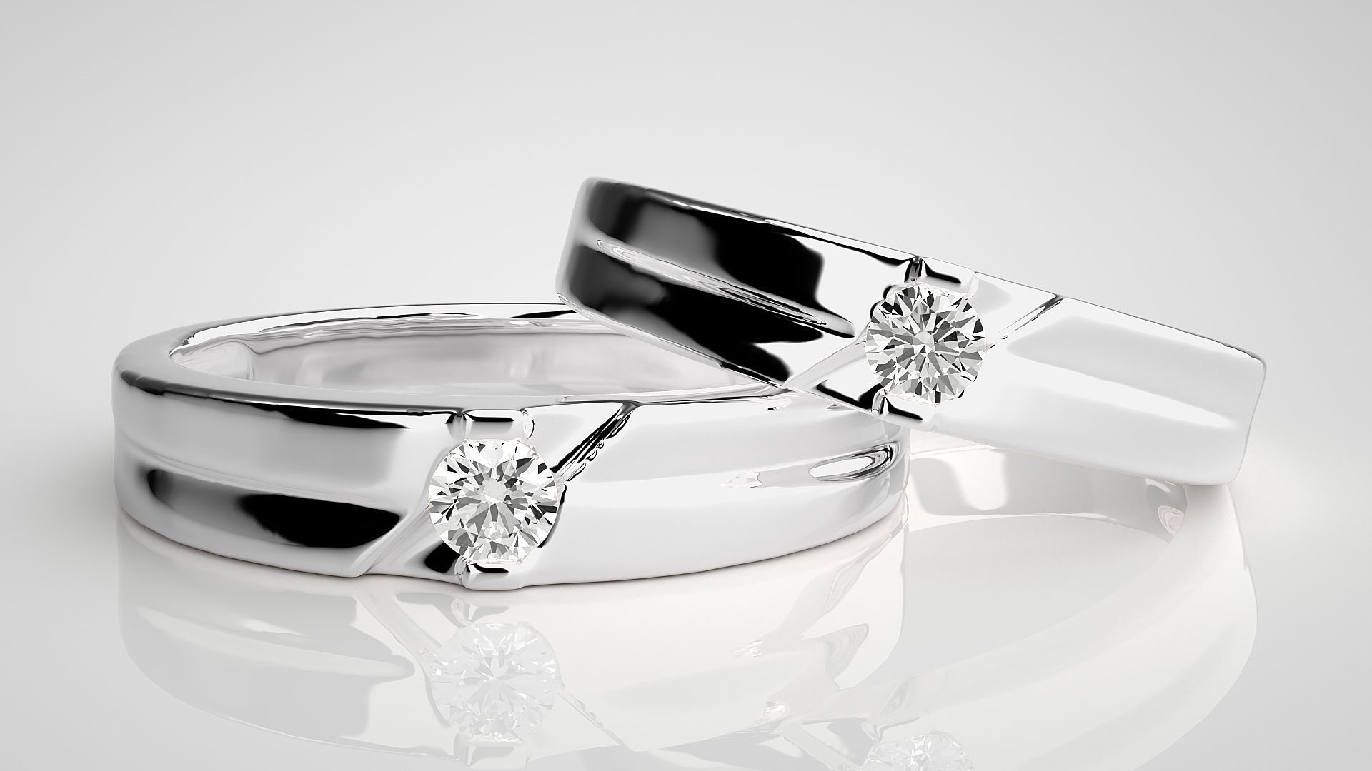 Solitaire Couple Band Ring 3dm stl render detail 3D print model_4