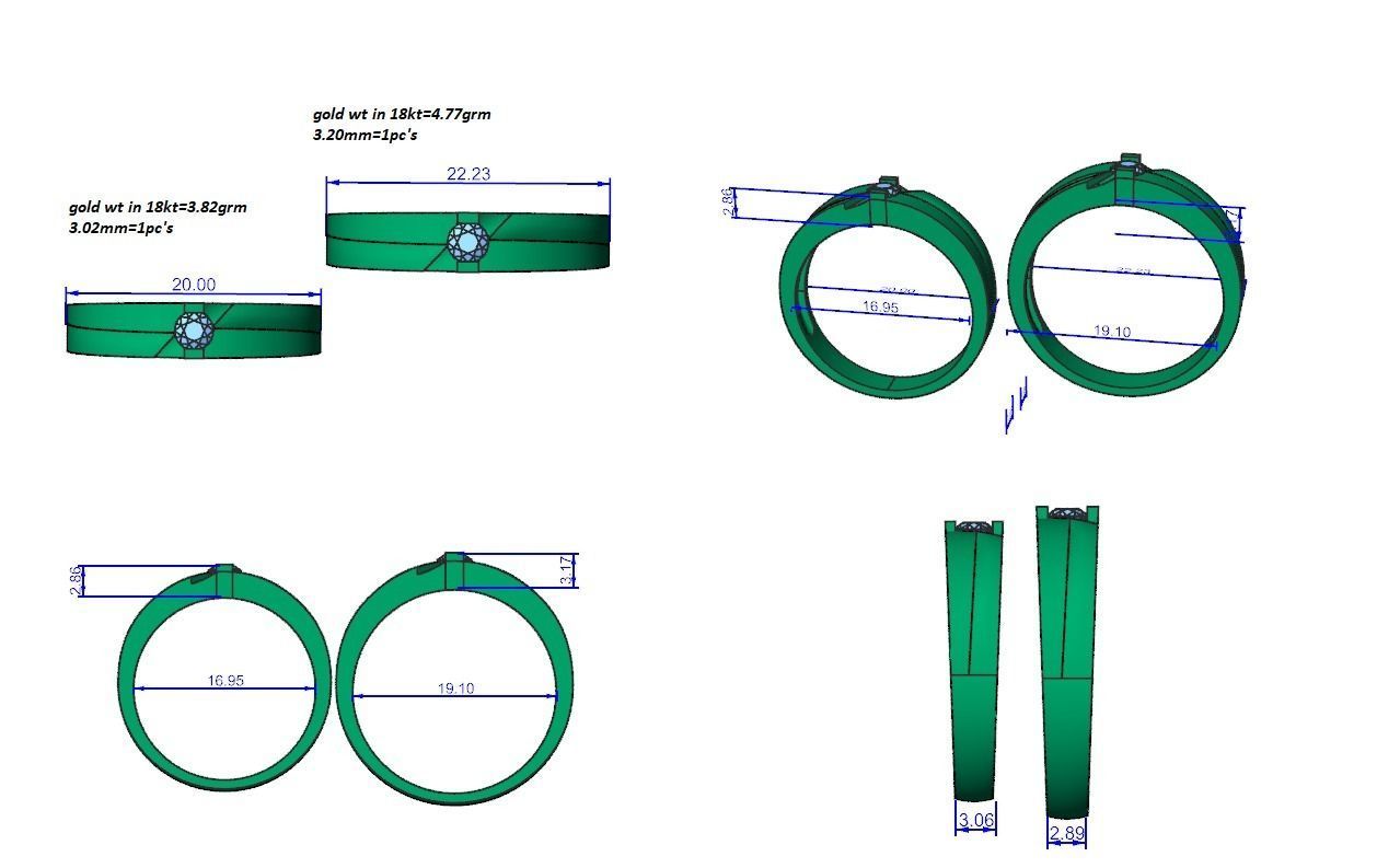 Solitaire Couple Band Ring 3dm stl render detail 3D print model_12