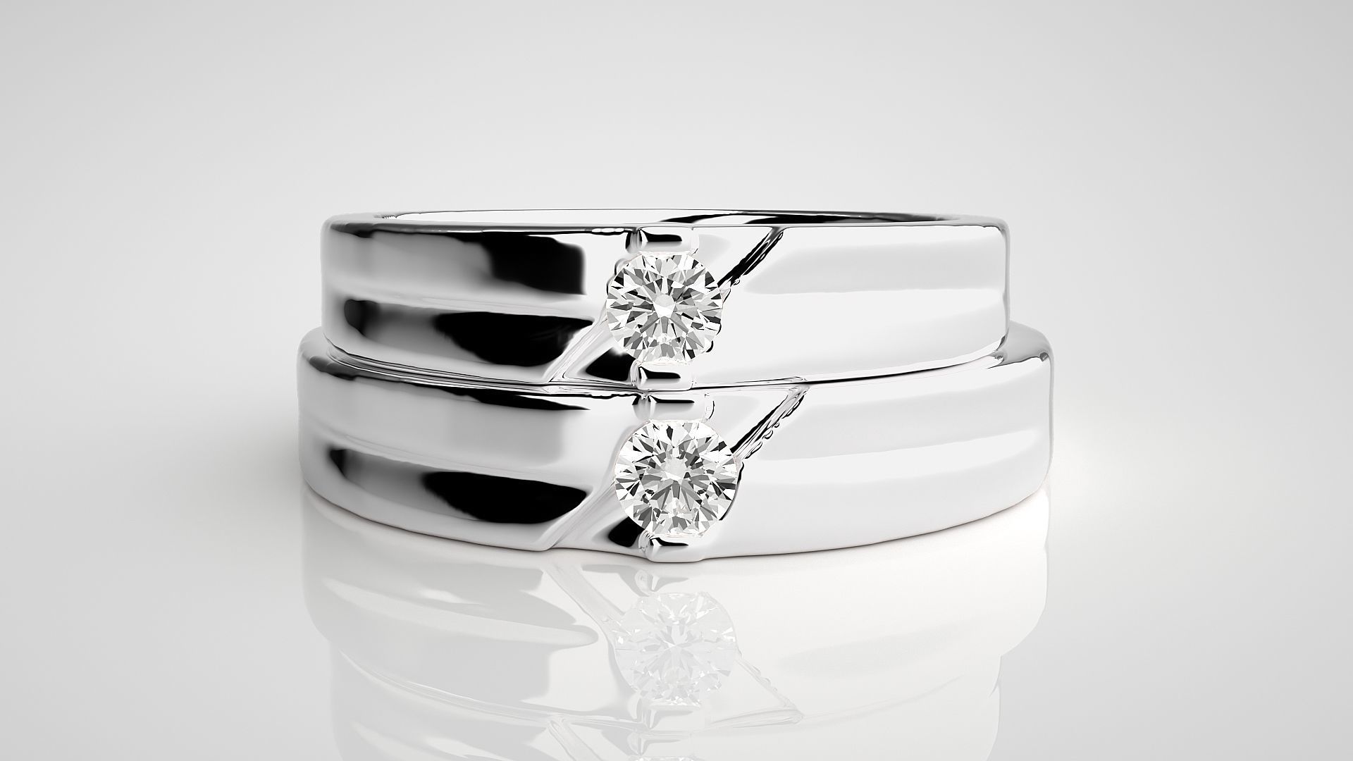 Solitaire Couple Band Ring 3dm stl render detail 3D print model_6