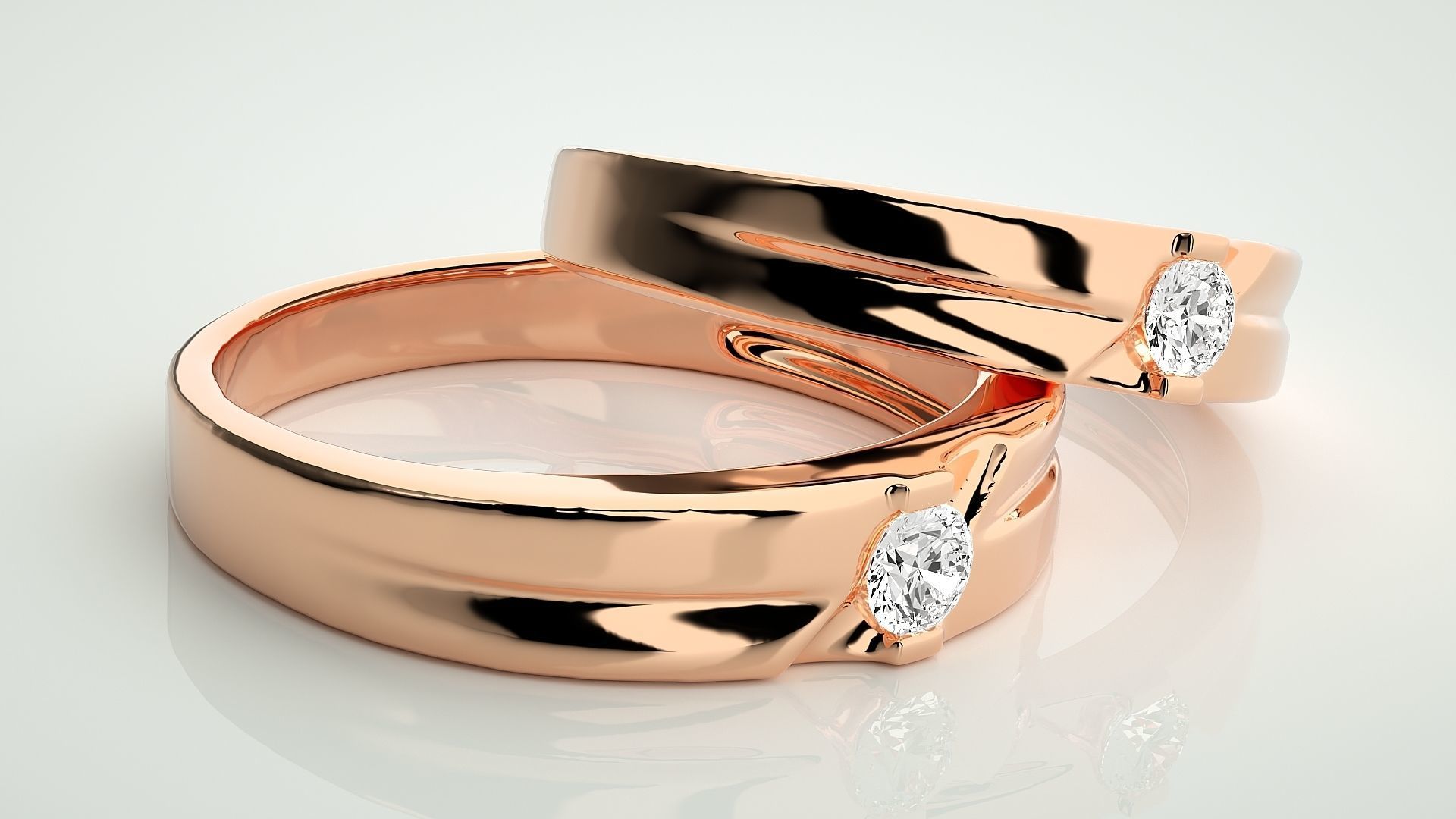 Solitaire Couple Band Ring 3dm stl render detail 3D print model_1