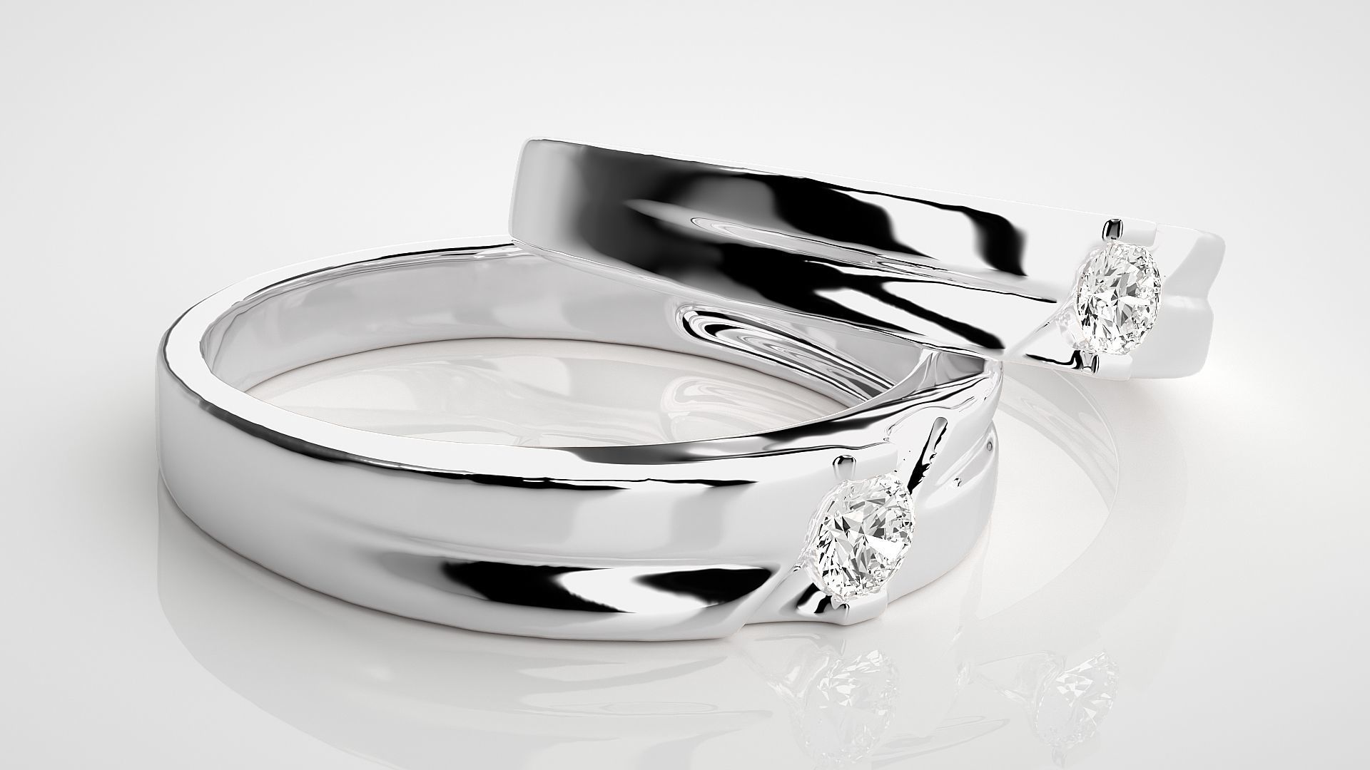 Solitaire Couple Band Ring 3dm stl render detail 3D print model_5