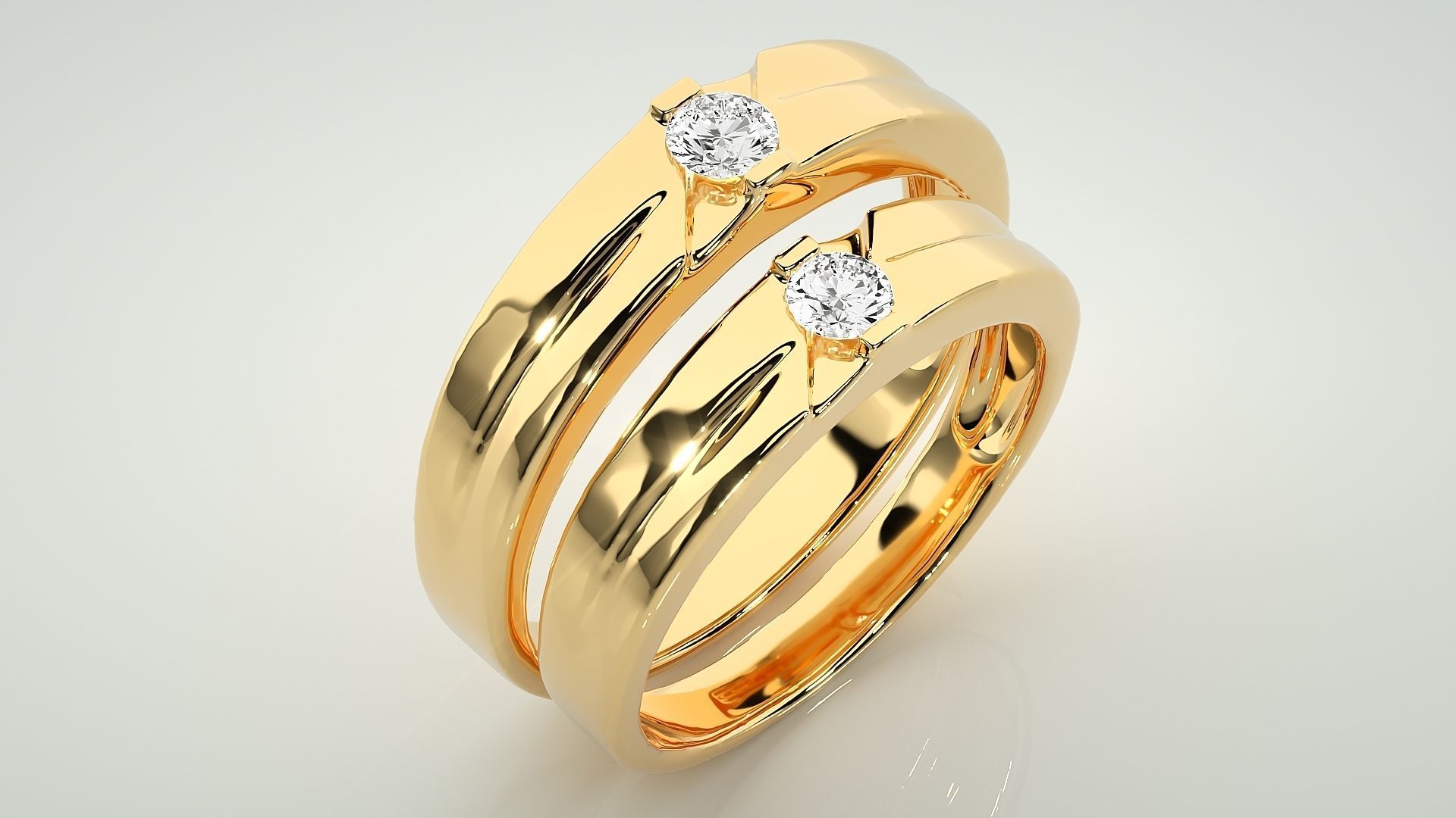 Solitaire Couple Band Ring 3dm stl render detail 3D print model_11