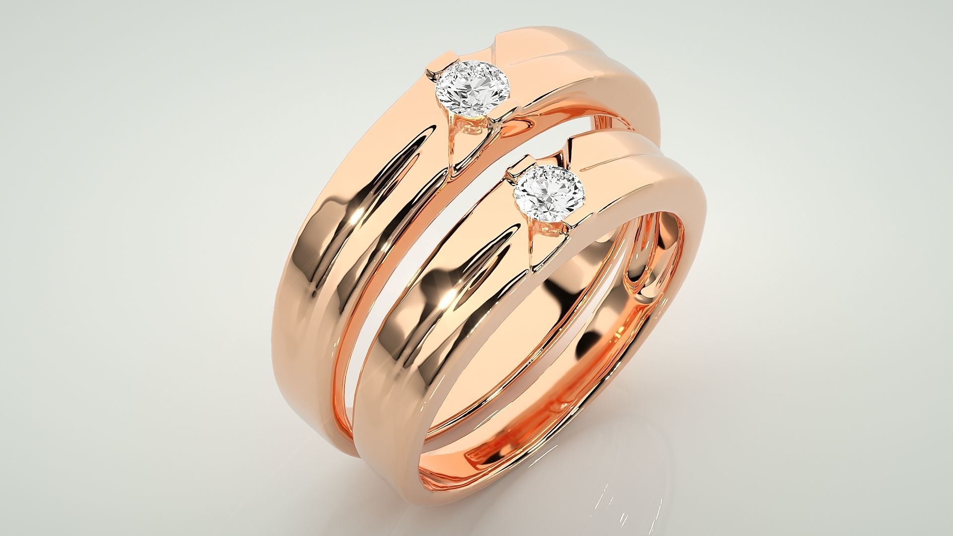 Solitaire Couple Band Ring 3dm stl render detail 3D print model_3