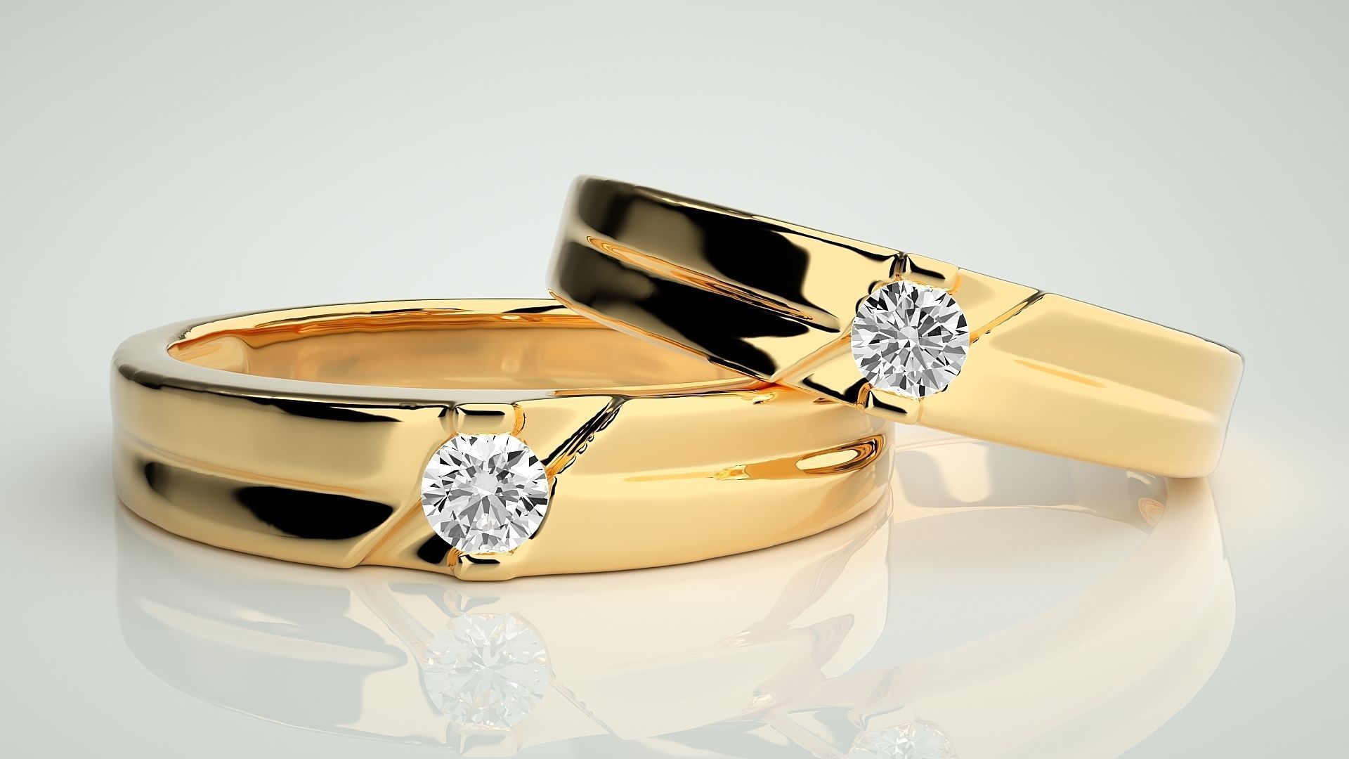 Solitaire Couple Band Ring 3dm stl render detail 3D print model_8