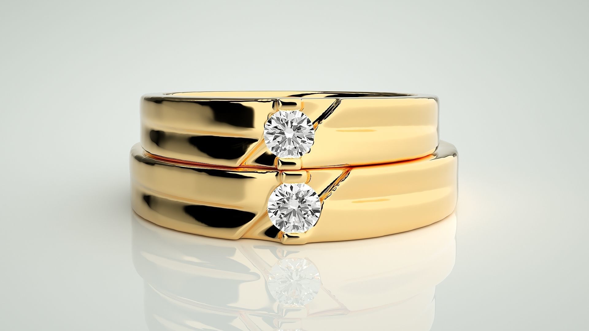 Solitaire Couple Band Ring 3dm stl render detail 3D print model_10