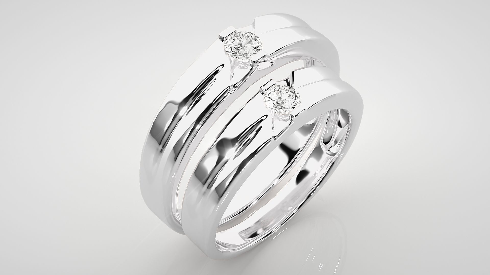 Solitaire Couple Band Ring 3dm stl render detail 3D print model_7