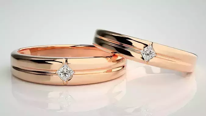 Solitaire Princess Couple Band Ring 3dm stl render detail 3D print model Solitaire Princess Couple Band Ring 3dm stl render detail 3D print model