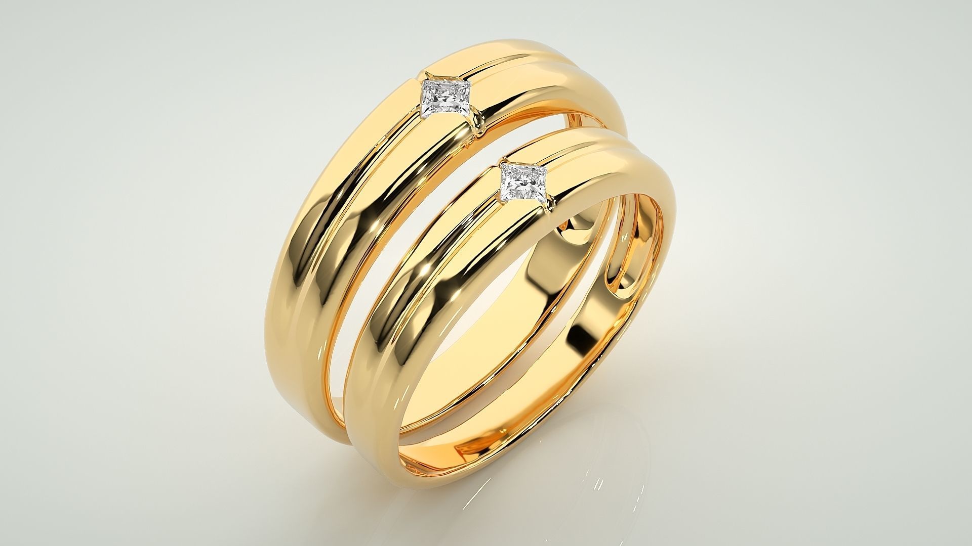 Solitaire Princess Couple Band Ring 3dm stl render detail 3D print model_11