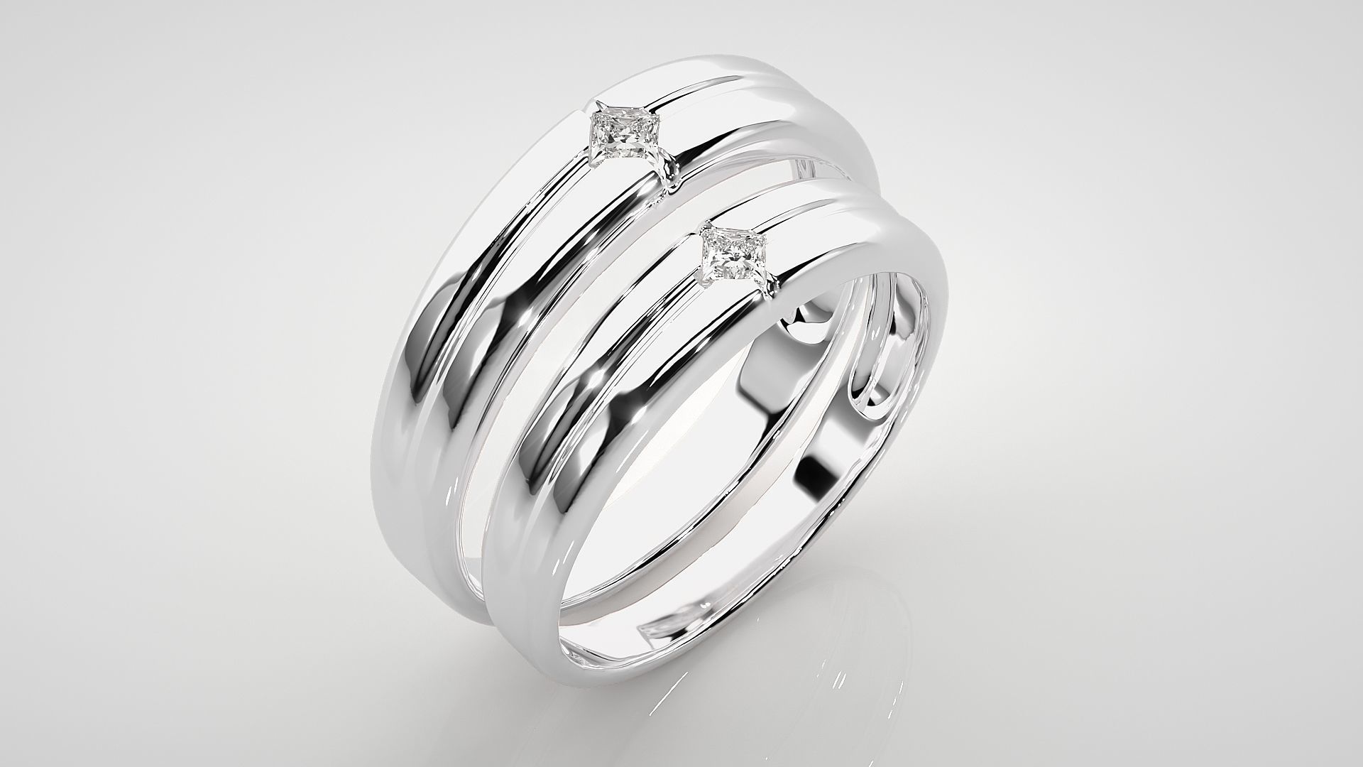 Solitaire Princess Couple Band Ring 3dm stl render detail 3D print model_7