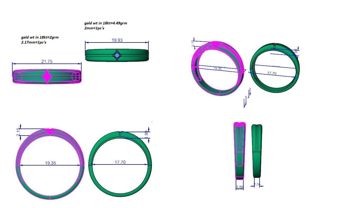 Solitaire Princess Couple Band Ring 3dm stl render detail 3D print model_12