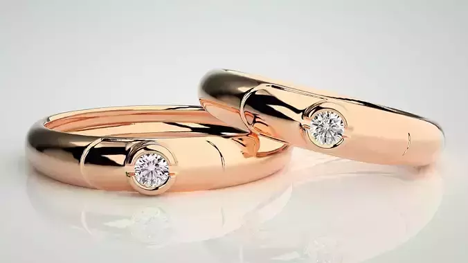 Solitaire Couple Band Ring 3dm stl render detail