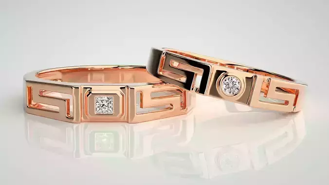 Solitaire Superman Couple Band Ring 3dm stl render detail