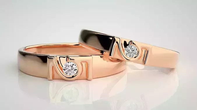 Solitaire The Power of Two Couple Band Ring 3dm stl render