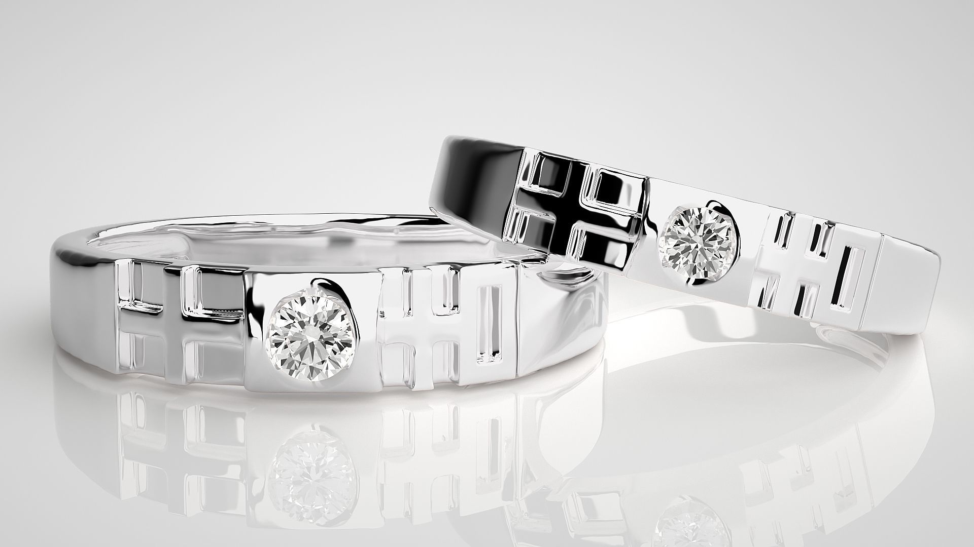 Solitaire Cross Couple Band Ring 3dm stl render detail 3D print model_4