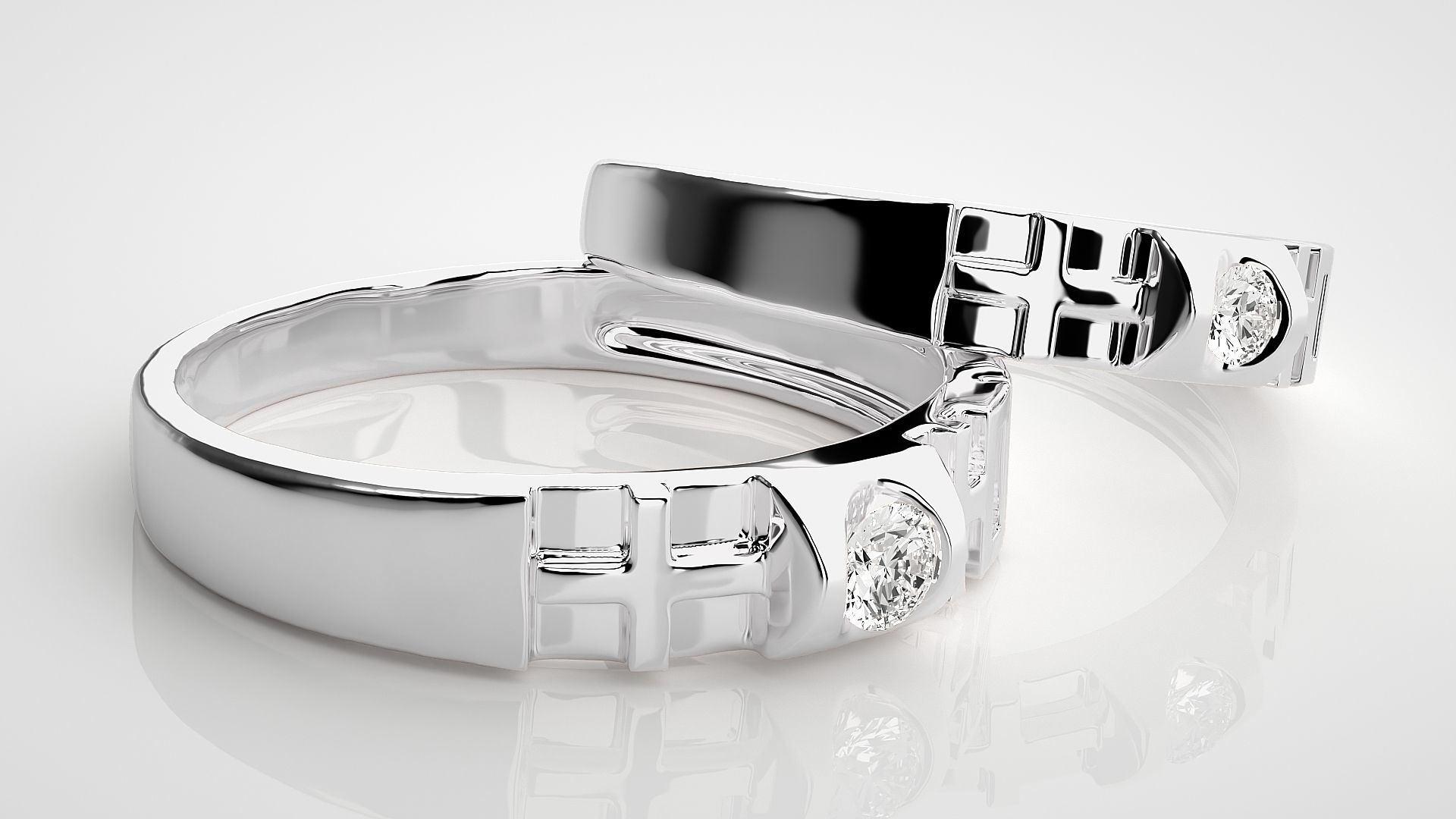 Solitaire Cross Couple Band Ring 3dm stl render detail 3D print model_5