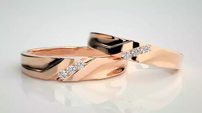 Tri-Diamond Couple Band Ring 3dm stl render detail 3D print model